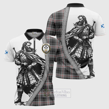 Moffat Tartan Clan Crest Zipper Polo Shirt with Highlander Warrior Celtic Style