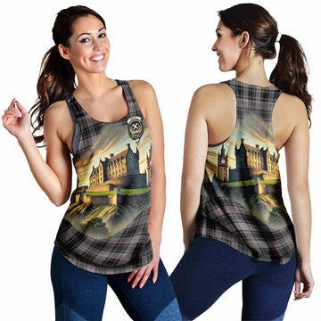 Moffat Tartan Family Crest Women's Racerback Tanks with Scottish Ancient Castle Style