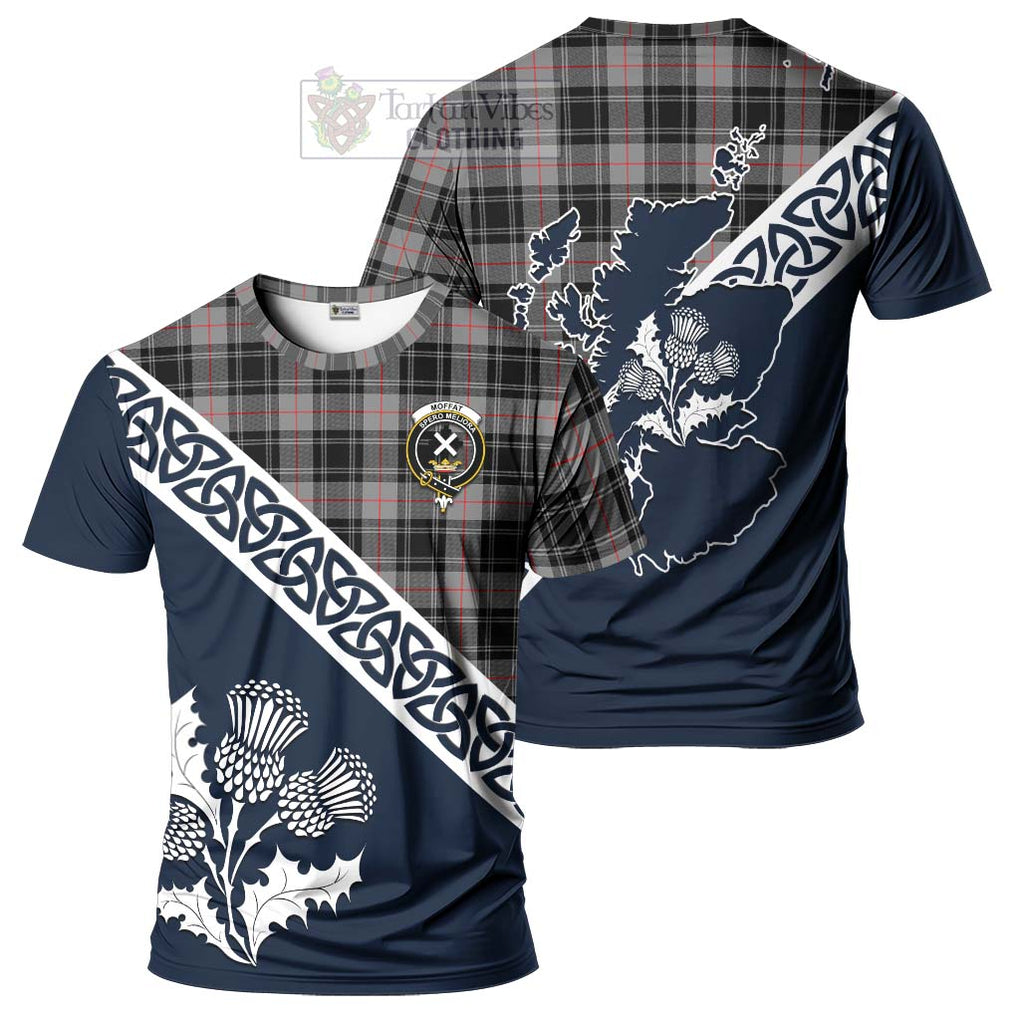 Moffat Tartan T-Shirt Featuring Thistle and Scotland Map