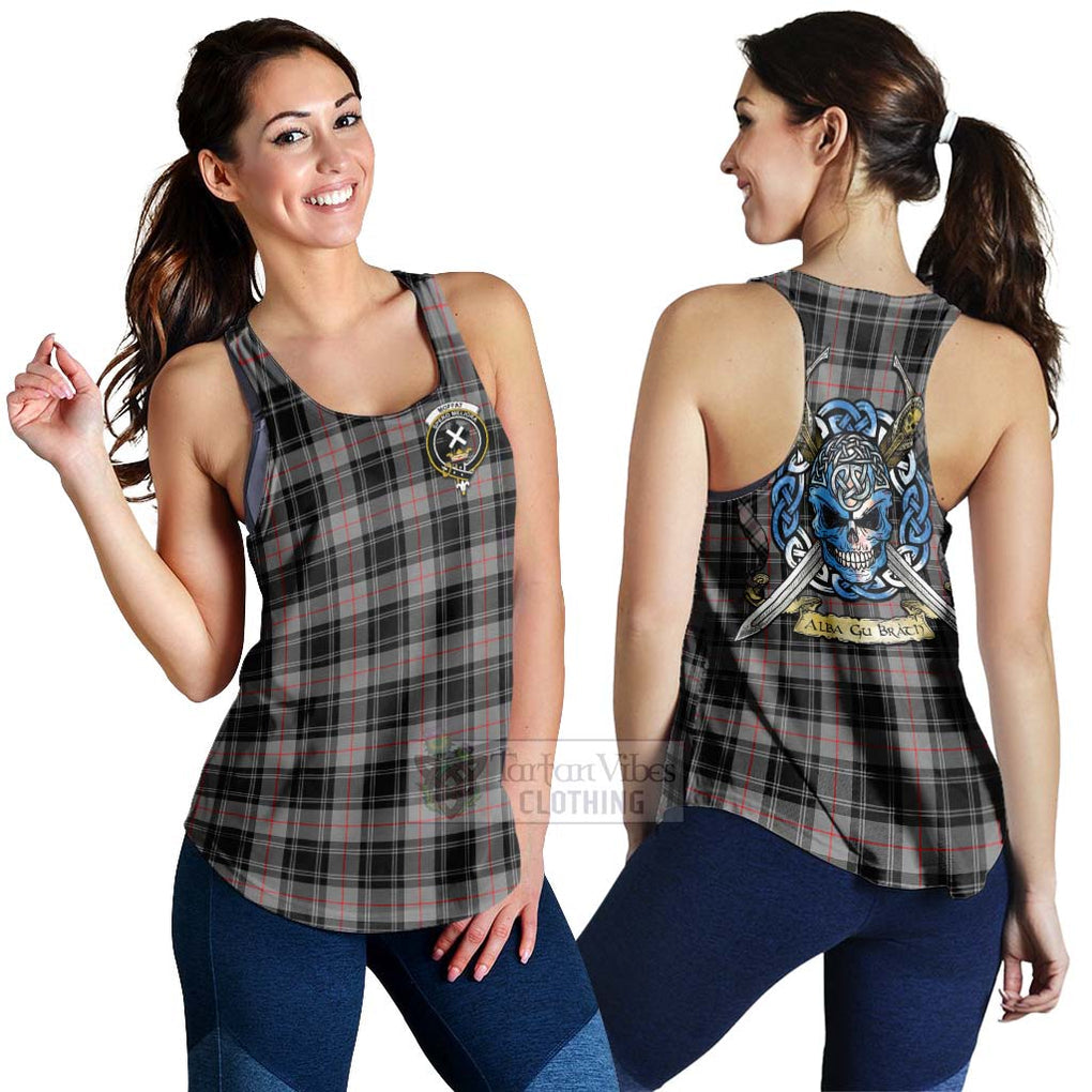 Tartan Vibes Clothing Moffat Tartan Women's Racerback Tanks with Family Crest Celtic Skull Style