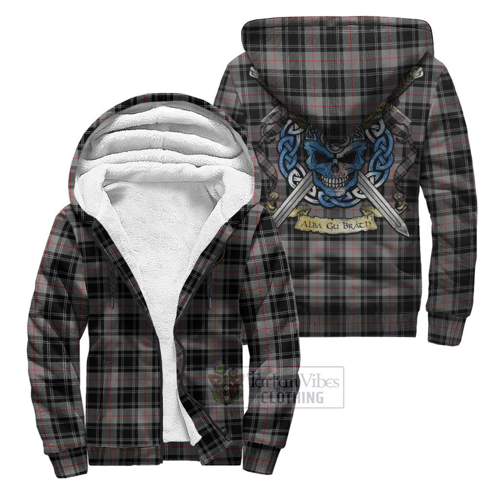 Tartan Vibes Clothing Moffat Tartan Sherpa Hoodie with Family Crest Celtic Skull Style