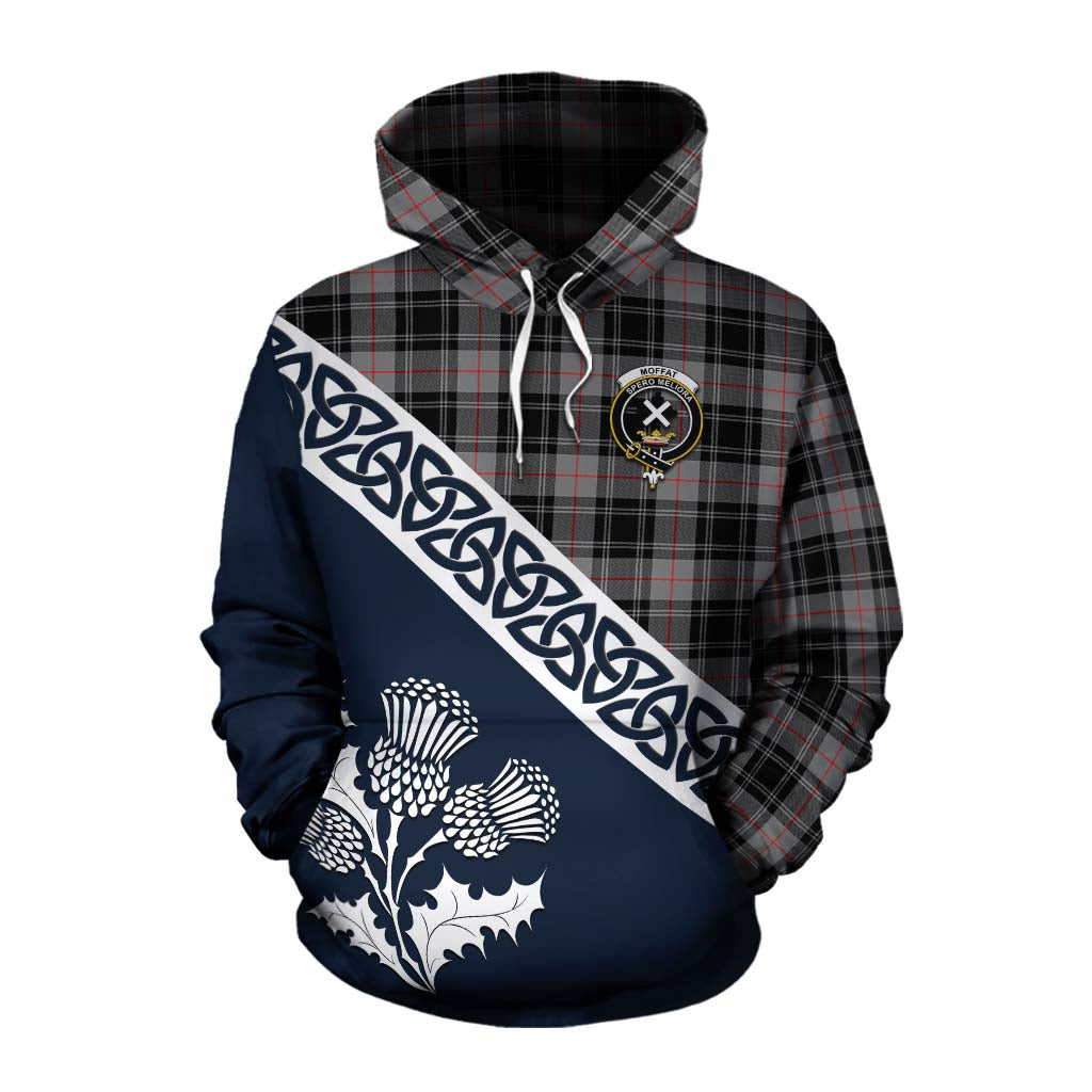 Tartan Vibes Clothing Moffat Tartan Cotton Hoodie Featuring Thistle and Scotland Map