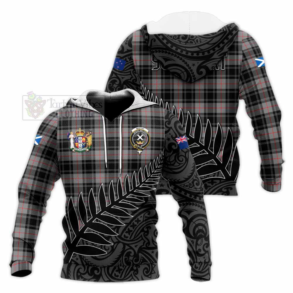 Tartan Vibes Clothing Moffat Crest Tartan Knitted Hoodie with New Zealand Silver Fern Half Style