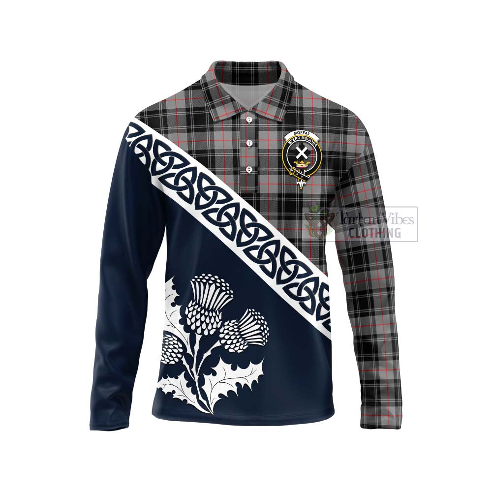 Tartan Vibes Clothing Moffat Tartan Long Sleeve Polo Shirt Featuring Thistle and Scotland Map