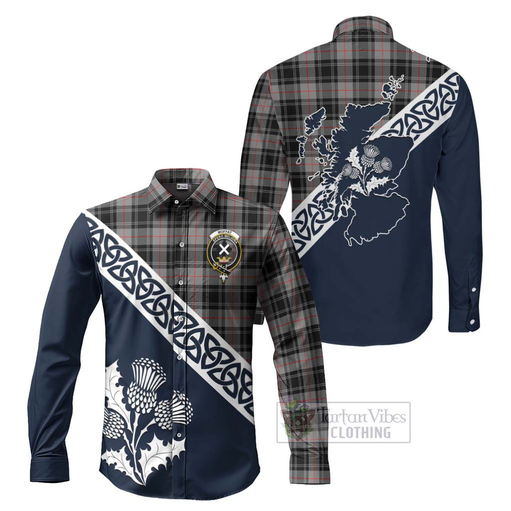 Moffat Tartan Long Sleeve Button Shirt Featuring Thistle and Scotland Map Men's Shirt S - Tartan Vibes Clothing