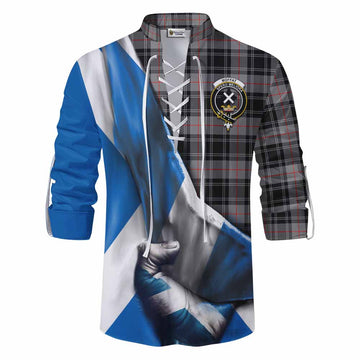 Moffat Tartan Ghillie Kilt Shirt with Family Crest Scotland Patriotic Style