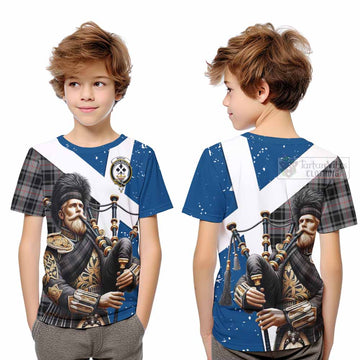 Moffat Tartan Kid T-Shirt with Family Crest Scottish Bagpiper Vibes