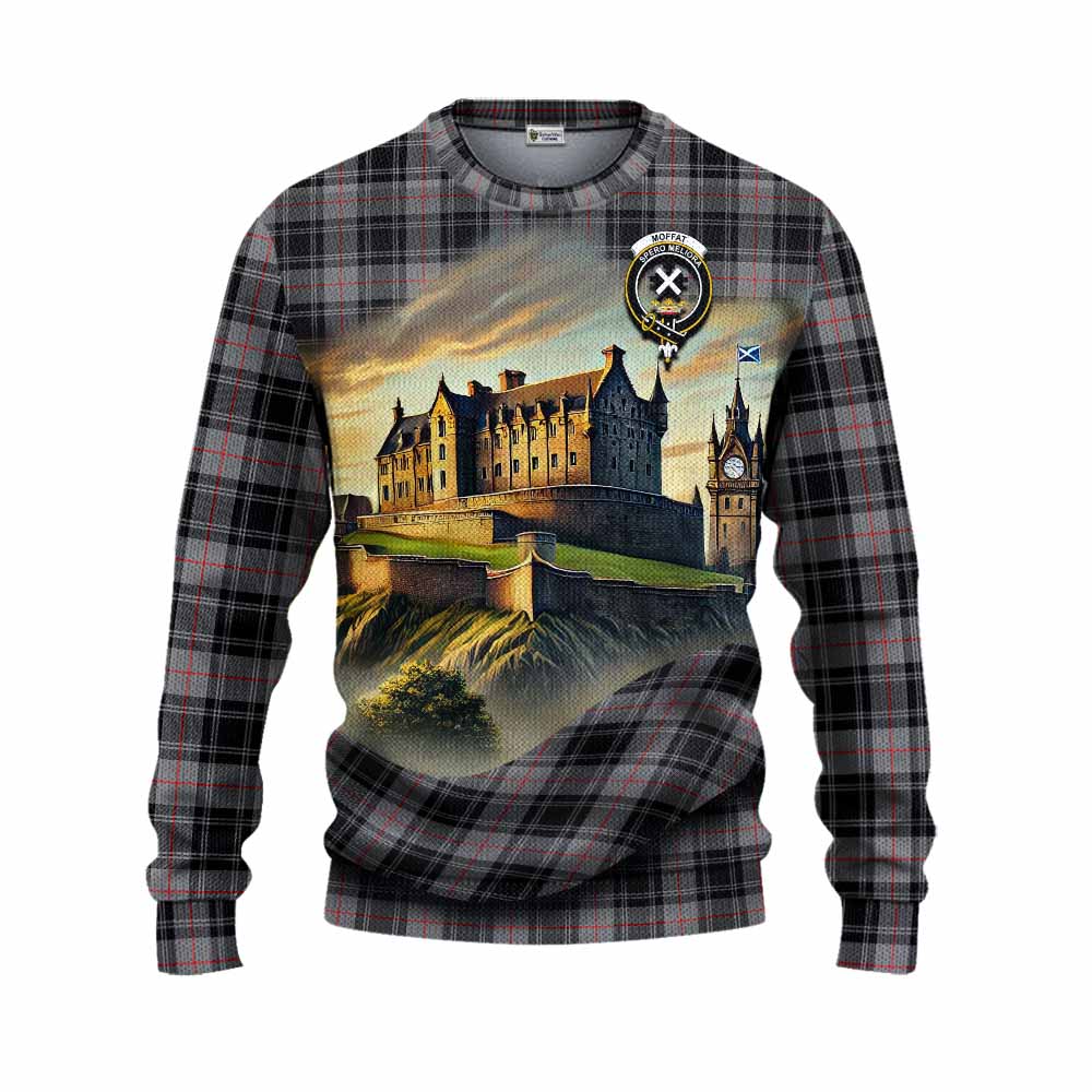 Moffat Tartan Family Crest Knitted Sweater with Scottish Ancient Castle Style Unisex - Tartan Vibes Clothing