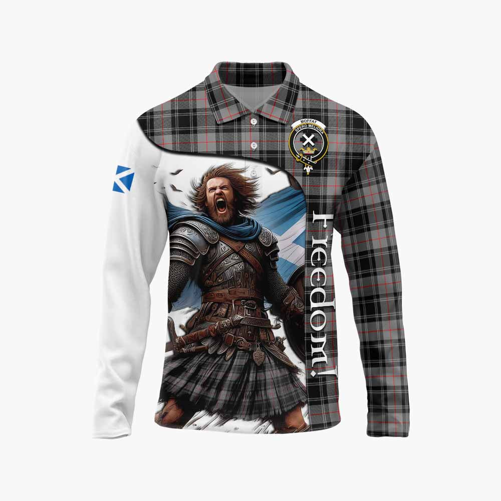 Tartan Vibes Clothing Moffat Crest Tartan Long Sleeve Polo Shirt Inspired by the Freedom of Scottish Warrior