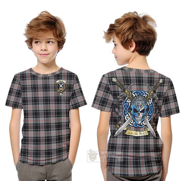 Moffat Tartan Kid T-Shirt with Family Crest Celtic Skull Style