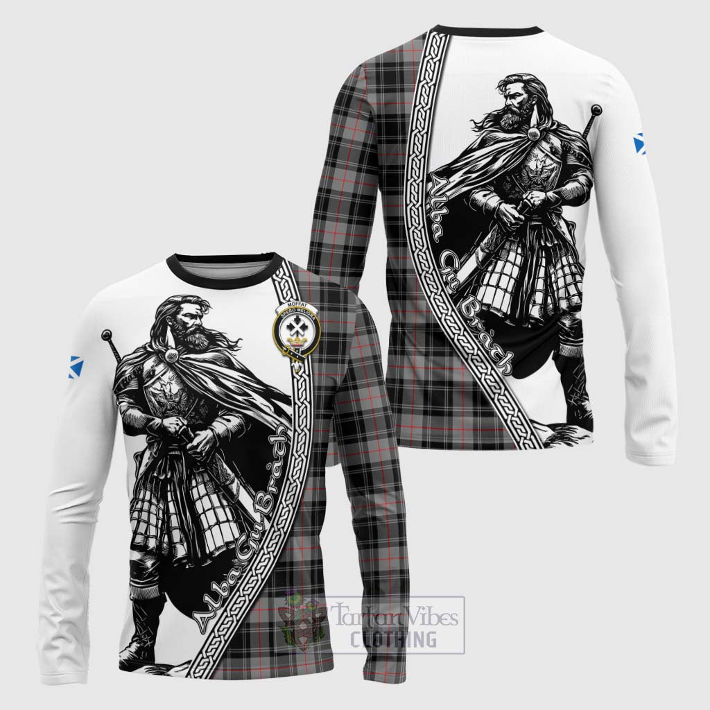 Tartan Vibes Clothing Moffat Tartan Clan Crest Long Sleeve T-Shirt with Highlander Warrior Celtic Style