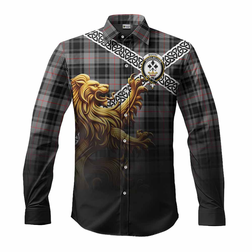 Moffat Crest Tartan Long Sleeve Button Shirt with Golden Lion Emblem Celtic Style Men's Shirt S - Tartan Vibes Clothing