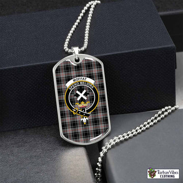 Moffat Tartan Dog Tag Necklace with Family Crest