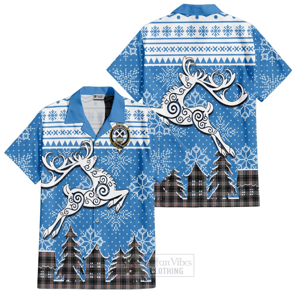 Tartan Vibes Clothing Moffat Clan Christmas Short Sleeve Button Shirt Celtic Reindeer Style