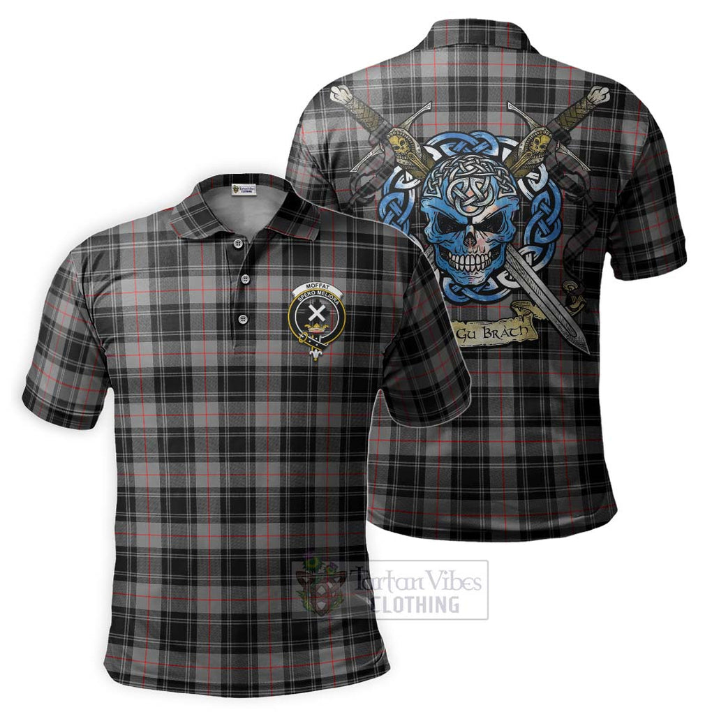 Tartan Vibes Clothing Moffat Tartan Polo Shirt with Family Crest Celtic Skull Style