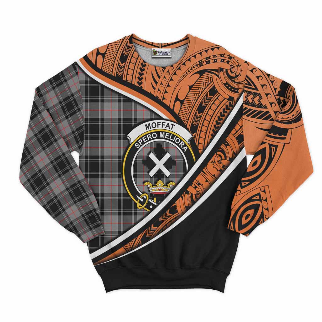 Tartan Vibes Clothing Moffat Crest Tartan Sweatshirt with Maori Tattoo Style - Orange Version