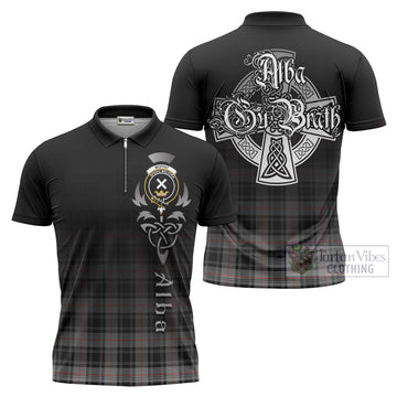 Moffat Tartan Zipper Polo Shirt Featuring Alba Gu Brath Family Crest Celtic Inspired