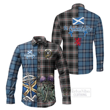 Moffat Tartan Long Sleeve Button Shirt Happy St. Andrew's Day Half Tartan Style