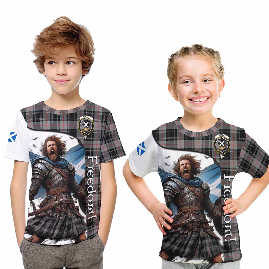 Tartan Vibes Clothing Moffat Crest Tartan Kid T-Shirt Inspired by the Freedom of Scottish Warrior