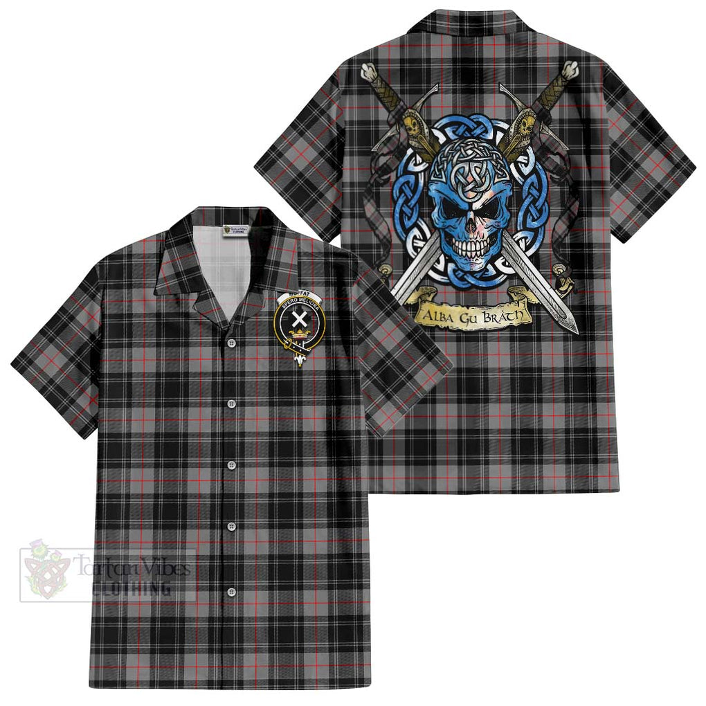 Tartan Vibes Clothing Moffat Tartan Short Sleeve Button Shirt with Family Crest Celtic Skull Style