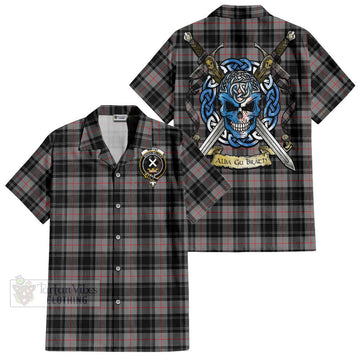 Moffat Tartan Short Sleeve Button Shirt with Family Crest Celtic Skull Style