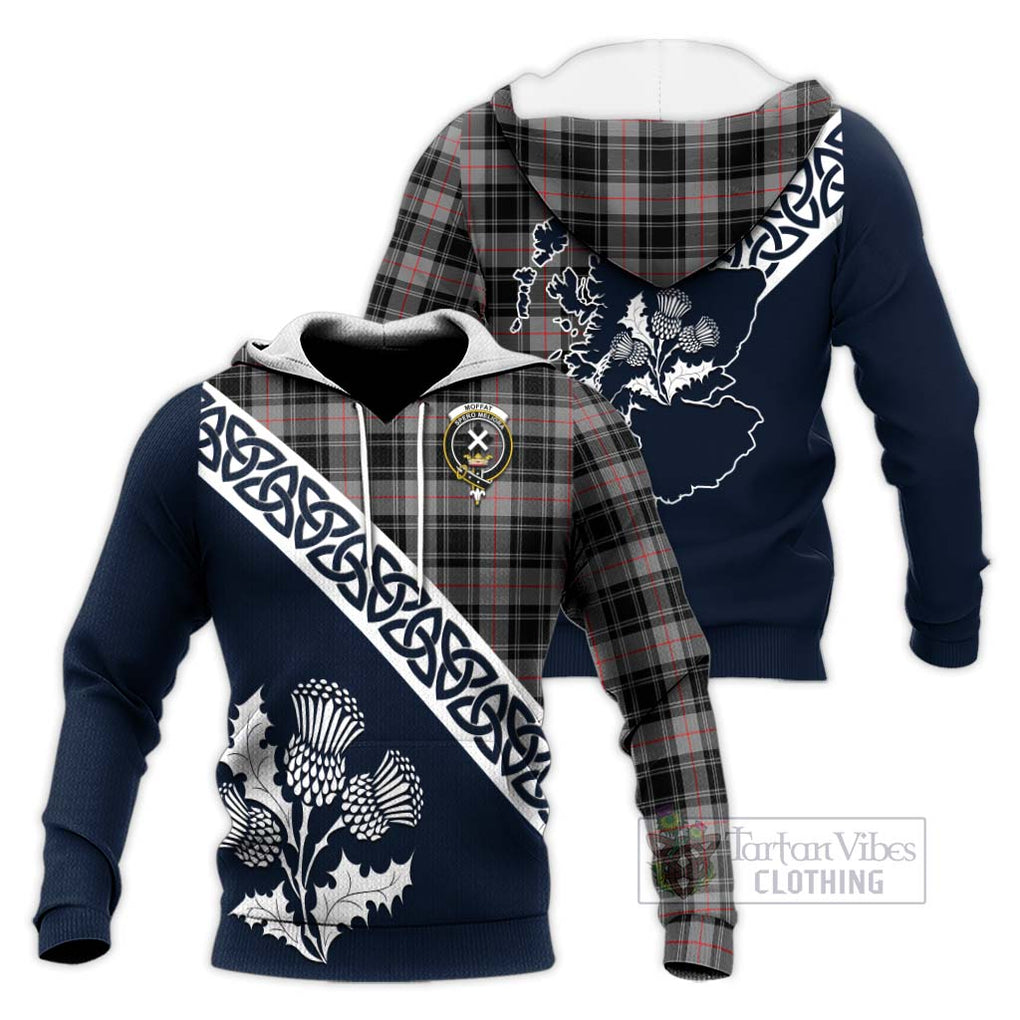Moffat Tartan Knitted Hoodie Featuring Thistle and Scotland Map Unisex Knitted Pullover Hoodie - Tartan Vibes Clothing
