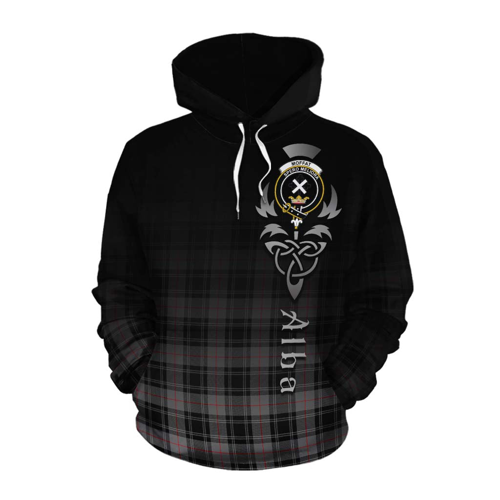 Tartan Vibes Clothing Moffat Tartan Cotton Hoodie Featuring Alba Gu Brath Family Crest Celtic Inspired