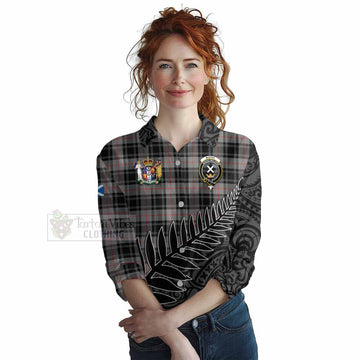 Moffat Crest Tartan Women's Casual Shirt with New Zealand Silver Fern Half Style