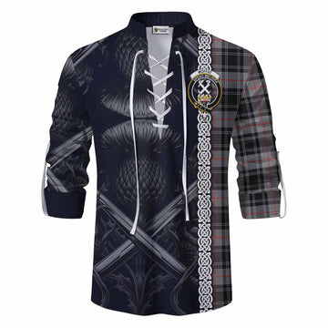 Moffat Tartan Ghillie Kilt Shirt with Family Crest Cross Sword Thistle Celtic Vibes