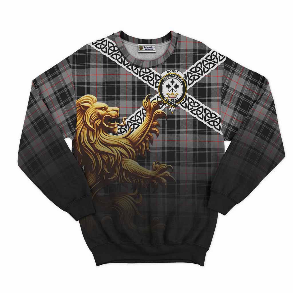 Moffat Crest Tartan Sweatshirt with Golden Lion Emblem Celtic Style Unisex - Tartan Vibes Clothing