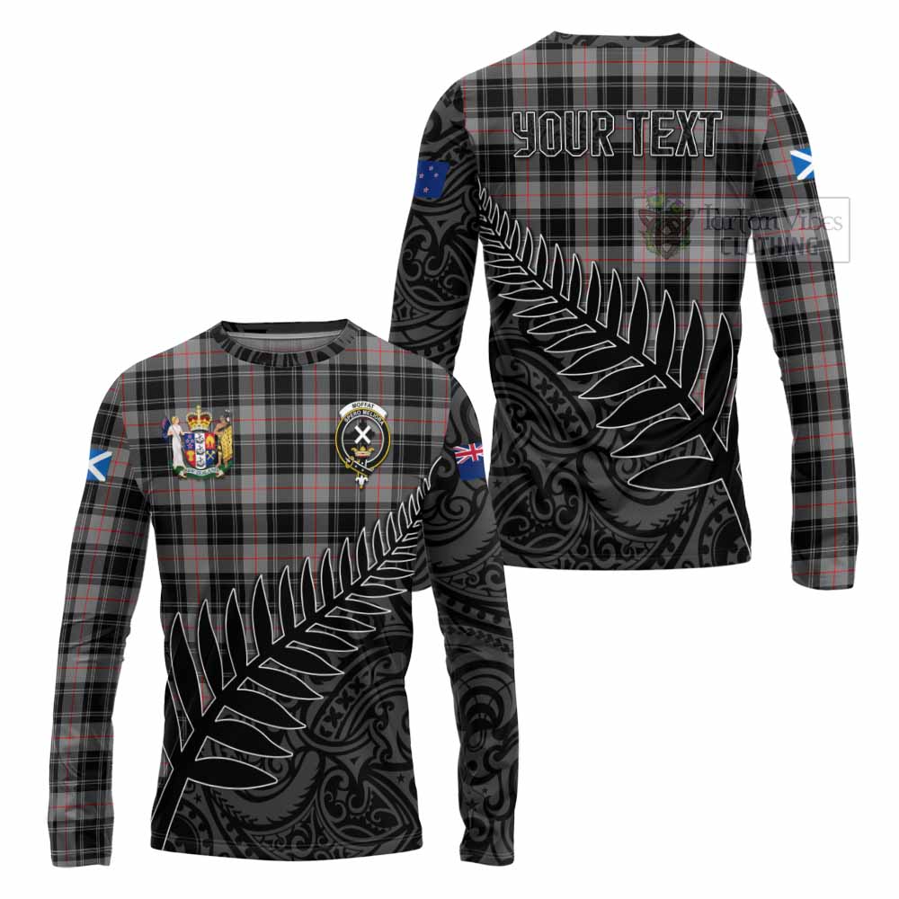 Tartan Vibes Clothing Moffat Crest Tartan Long Sleeve T-Shirt with New Zealand Silver Fern Half Style