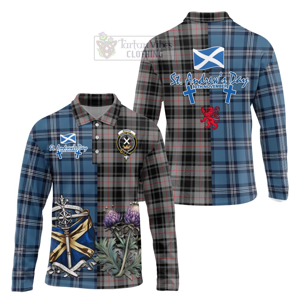 Tartan Vibes Clothing Moffat Tartan Long Sleeve Polo Shirt Happy St. Andrew's Day Half Tartan Style