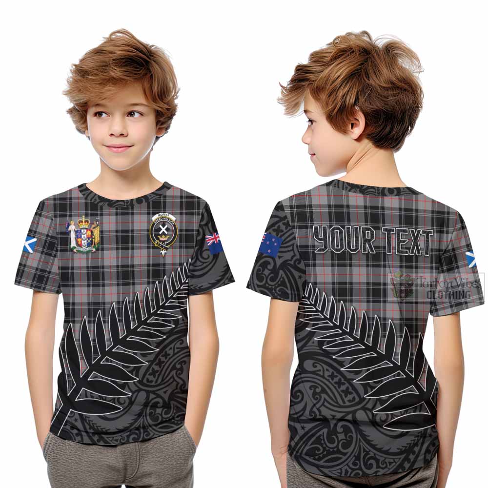 Tartan Vibes Clothing Moffat Crest Tartan Kid T-Shirt with New Zealand Silver Fern Half Style