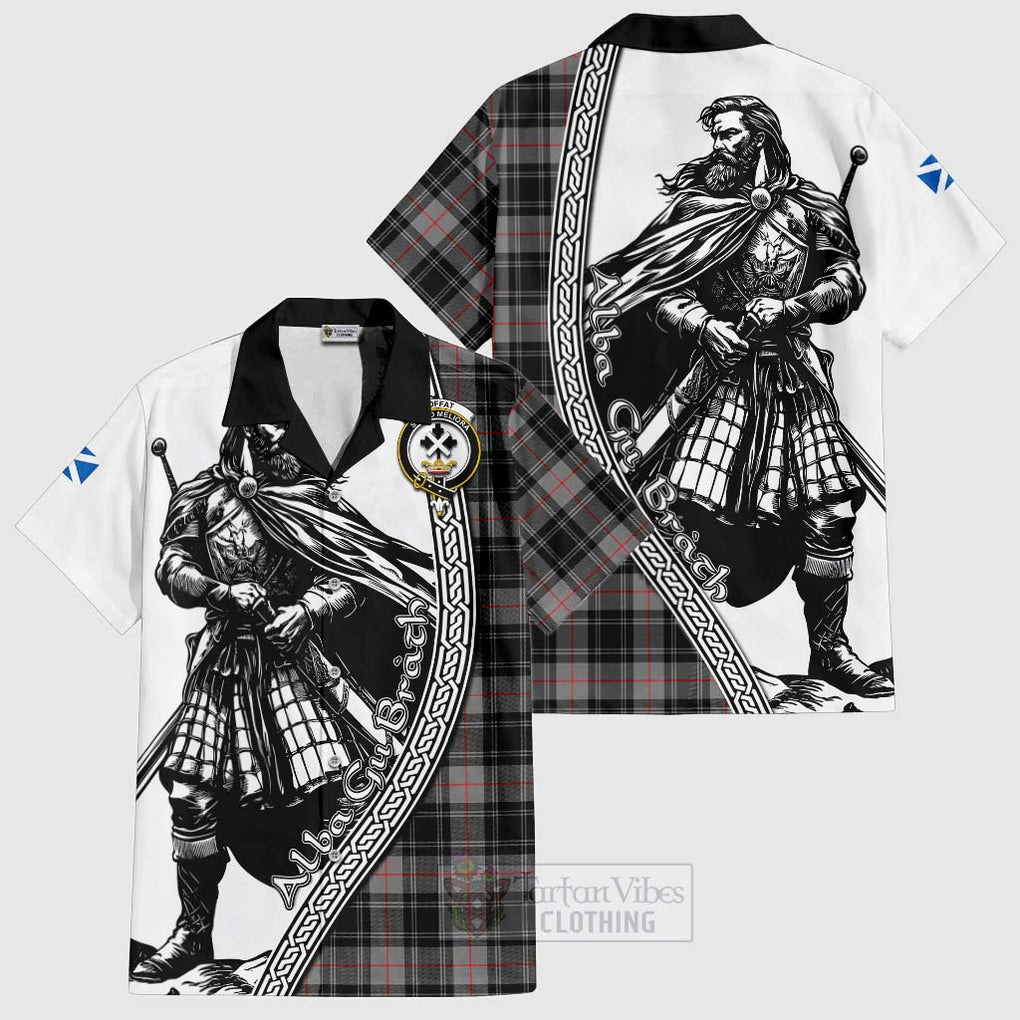 Tartan Vibes Clothing Moffat Tartan Clan Crest Short Sleeve Button Shirt with Highlander Warrior Celtic Style