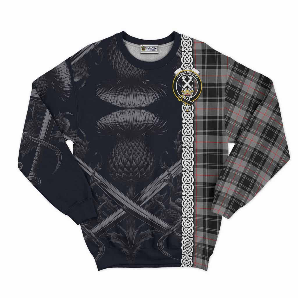 Tartan Vibes Clothing Moffat Tartan Sweatshirt with Family Crest Cross Sword Thistle Celtic Vibes