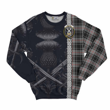 Moffat Tartan Sweatshirt with Family Crest Cross Sword Thistle Celtic Vibes