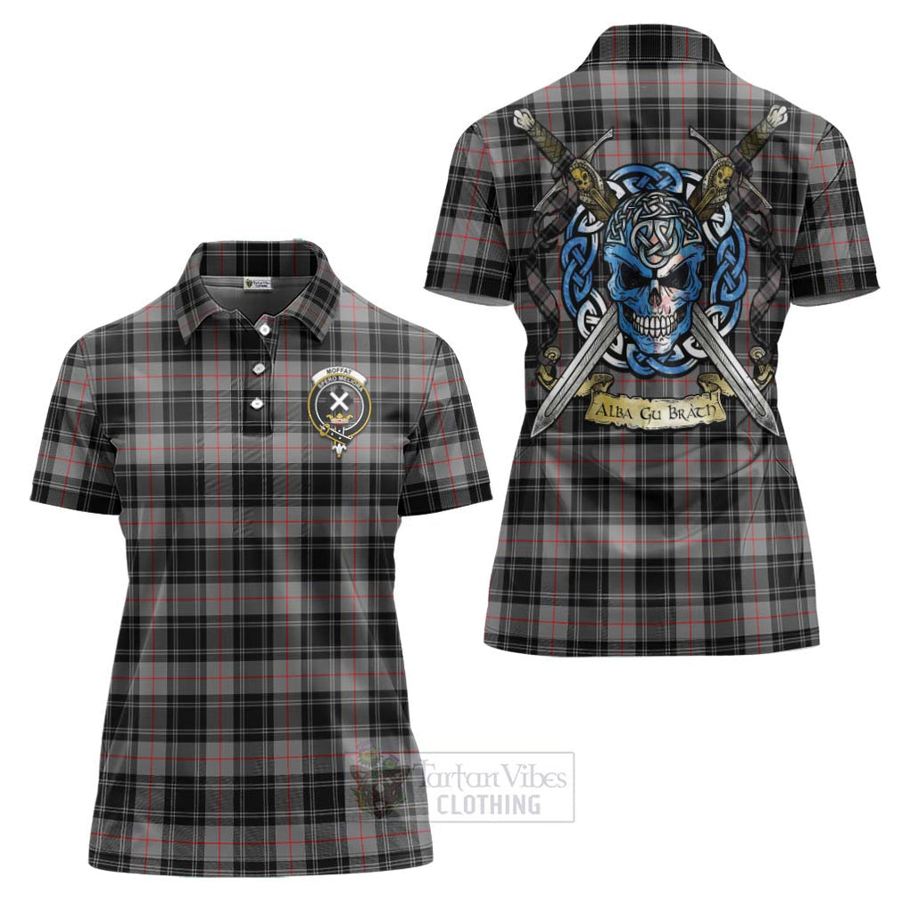 Tartan Vibes Clothing Moffat Tartan Women's Polo Shirt with Family Crest Celtic Skull Style