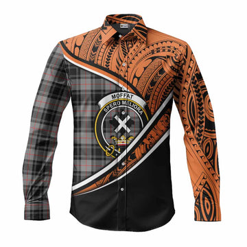 Moffat Crest Tartan Long Sleeve Button Shirt with Polynesian Vibes Style - Orange Version