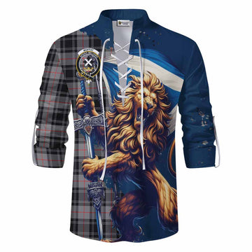 Moffat Tartan Family Crest Ghillie Kilt Shirt with Scottish Majestic Lion