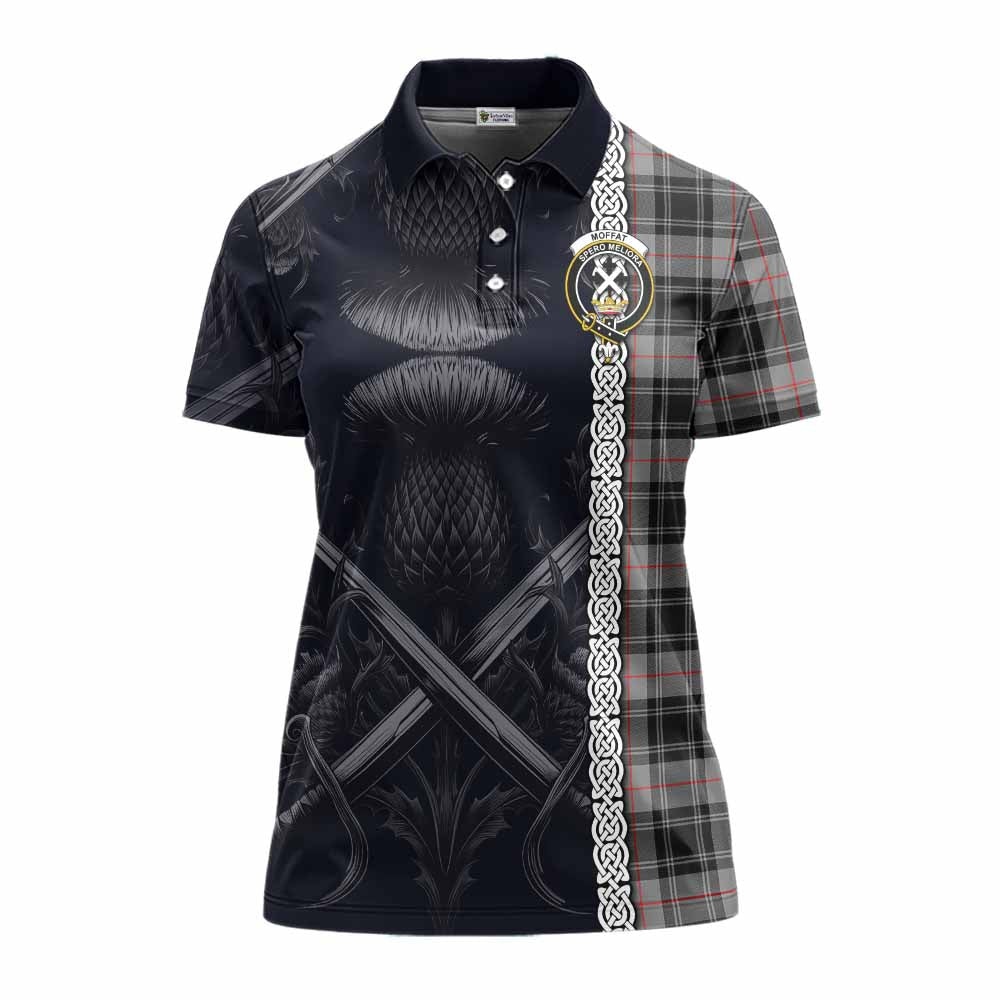 Tartan Vibes Clothing Moffat Tartan Women's Polo Shirt with Family Crest Cross Sword Thistle Celtic Vibes