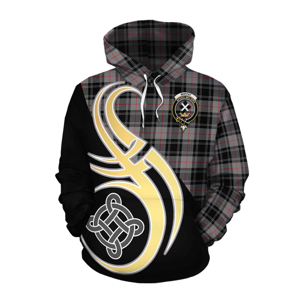 Tartan Vibes Clothing Moffat Tartan Cotton Hoodie with Family Crest and Celtic Symbol Style