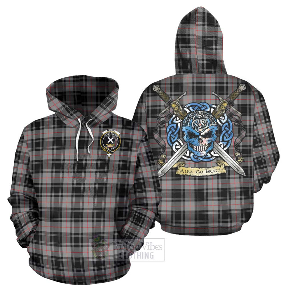 Tartan Vibes Clothing Moffat Tartan Hoodie with Family Crest Celtic Skull Style