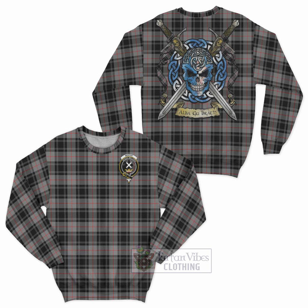 Tartan Vibes Clothing Moffat Tartan Sweatshirt with Family Crest Celtic Skull Style