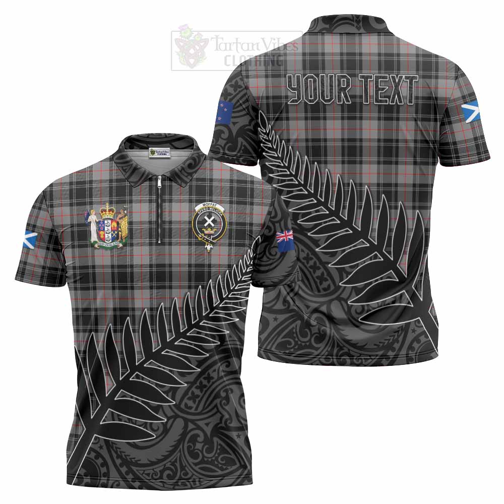 Tartan Vibes Clothing Moffat Crest Tartan Zipper Polo Shirt with New Zealand Silver Fern Half Style