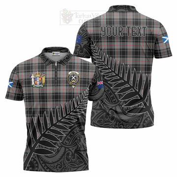 Moffat Crest Tartan Zipper Polo Shirt with New Zealand Silver Fern Half Style