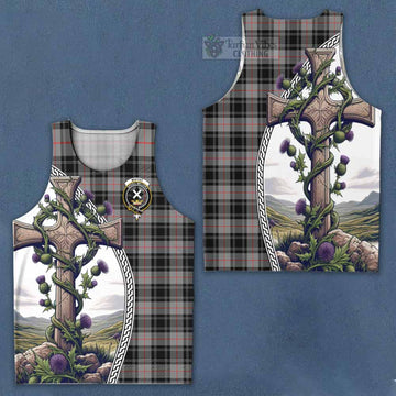 Moffat Tartan Men's Tank Top with Family Crest and St. Andrew's Cross Accented by Thistle Vines