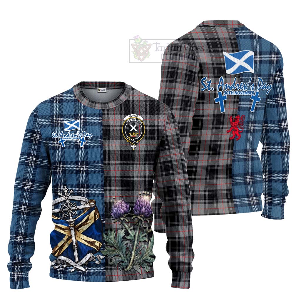 Tartan Vibes Clothing Moffat Tartan Knitted Sweater Happy St. Andrew's Day Half Tartan Style