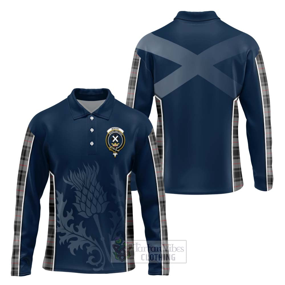 Tartan Vibes Clothing Moffat Tartan Long Sleeve Polo Shirt with Family Crest and Scottish Thistle Vibes Sport Style