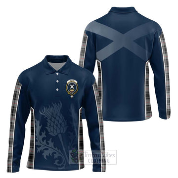 Moffat Tartan Long Sleeve Polo Shirt with Family Crest and Scottish Thistle Vibes Sport Style