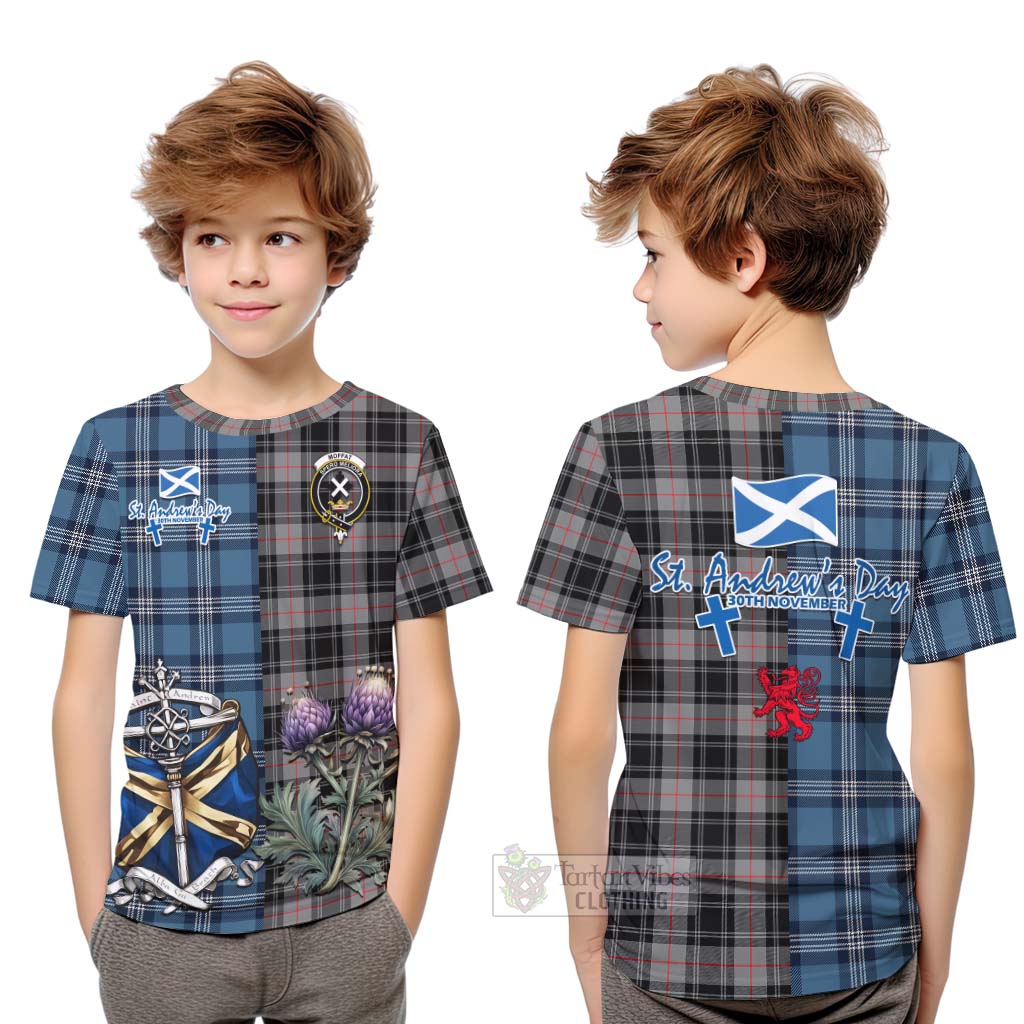 Tartan Vibes Clothing Moffat Tartan Kid T-Shirt Happy St. Andrew's Day Half Tartan Style